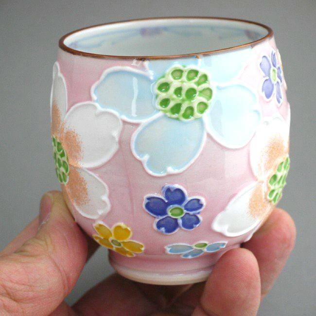 京焼・清水焼 【平安 助田正山】 桜小紋湯呑 桜詰 花模様の名人 希少