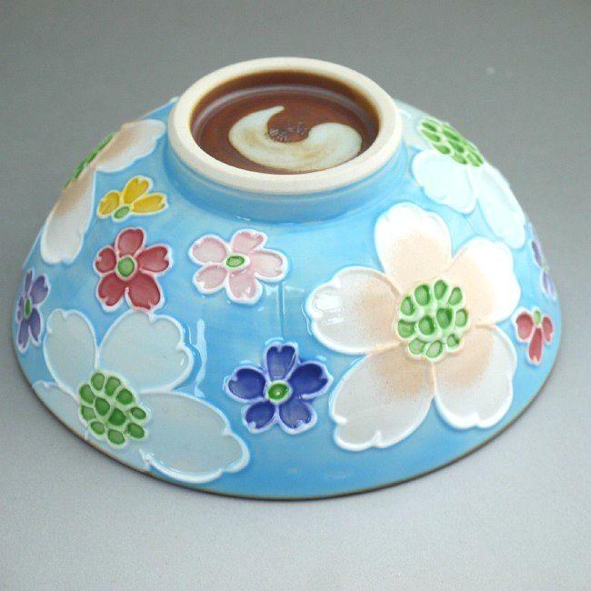 京焼 清水焼 青地桜紋ご飯茶碗 昇峰 大 : 松韻堂 Yahoo!店 - 通販