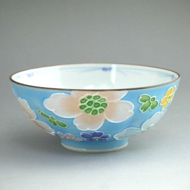 京焼 清水焼 青地桜紋ご飯茶碗 昇峰 大 : 松韻堂 Yahoo!店 - 通販