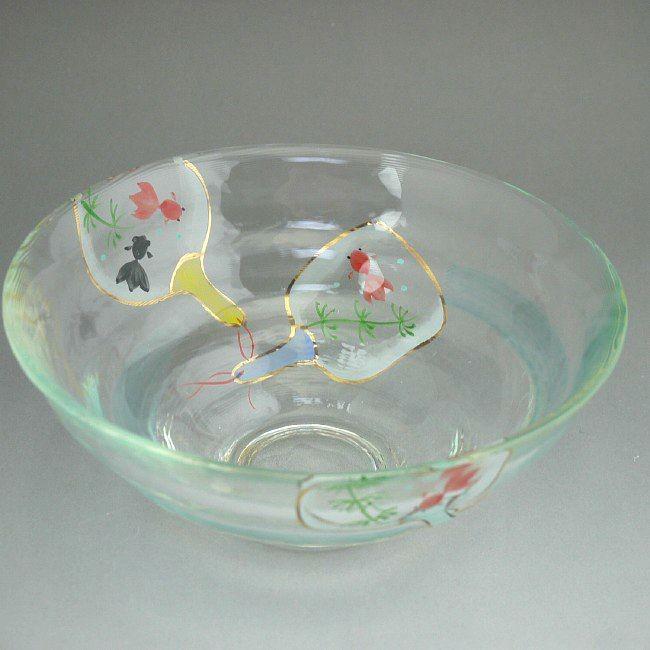 京焼 清水焼 うちわ金魚ガラス平茶碗 テレビで話題