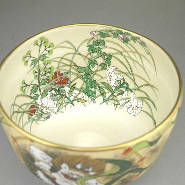 京焼 清水焼 抱一写雷神・夏草図抹茶茶碗 善昇 : 松韻堂 Yahoo!店