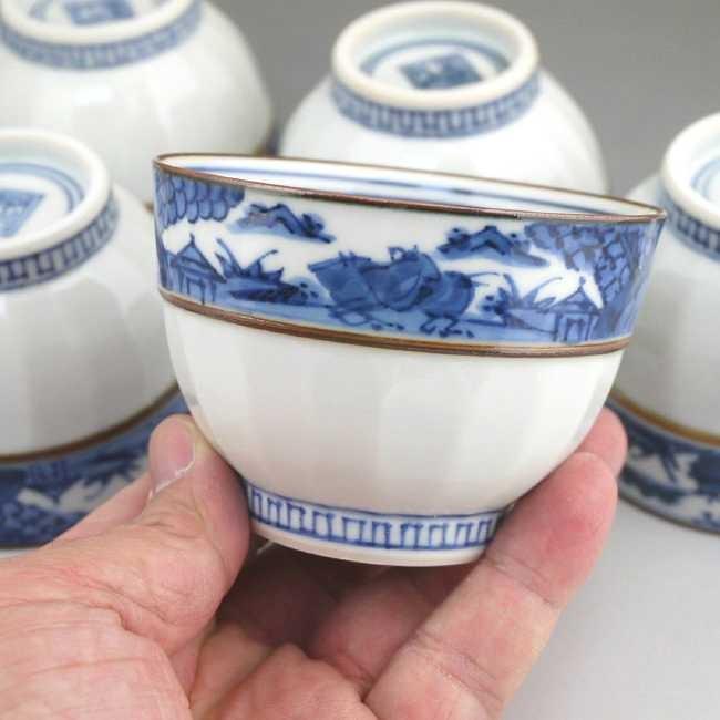 京焼   清水焼 帯山水汲出碗揃え　壹楽_1