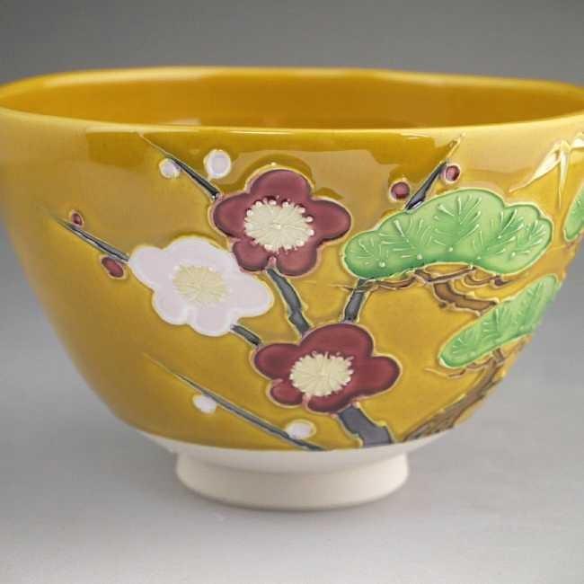 京焼 清水焼 古代黄交趾松竹梅抹茶茶碗 翠雲 : 松韻堂 Yahoo!店 - 通販