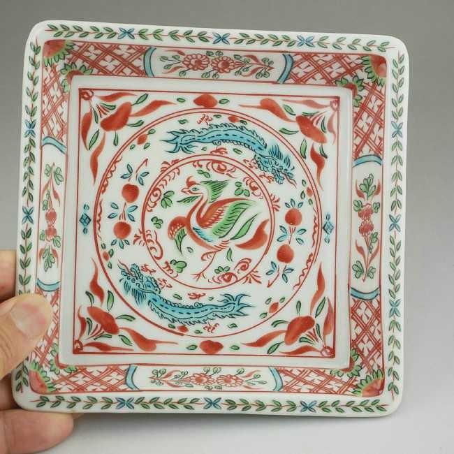 京焼 清水焼 赤絵鳳龍5寸角皿 陶玉 : 松韻堂 Yahoo!店 - 通販 - Yahoo