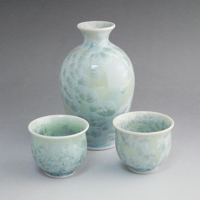 京焼 清水焼 花結晶お預け酒器セット 緑 陶あん : 松韻堂 Yahoo!店 