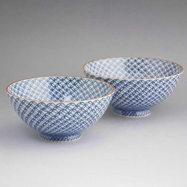 京焼 清水焼 染付七宝詰夫婦ご飯茶碗 貴史 京焼 清水焼 染付