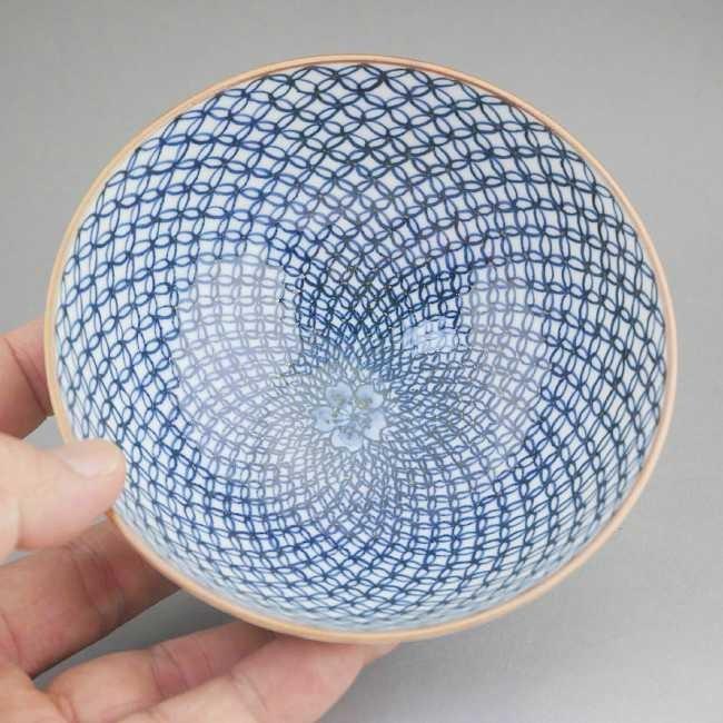 京焼 清水焼 染付七宝詰ご飯茶碗 貴史 大（見込桜） : 松韻堂 Yahoo!店