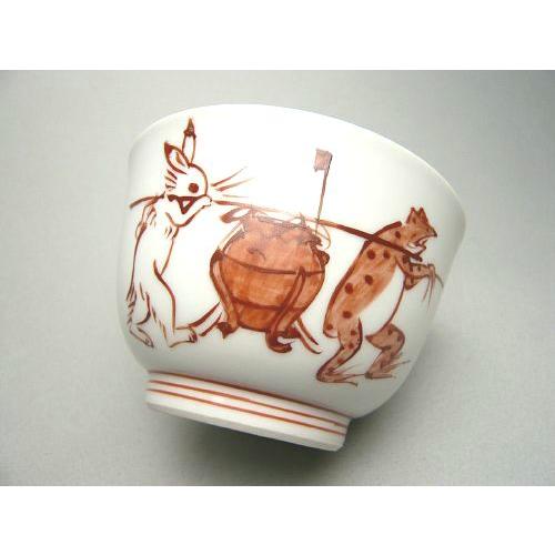 京焼 清水焼 平安吉兆 高山寺 鳥獣戯画倣　汲出 茶碗 湯呑 五客 共箱付き 京焼 清水焼 平安吉兆 高山寺 鳥獣戯画倣 汲出 茶碗 湯呑 五客 共箱