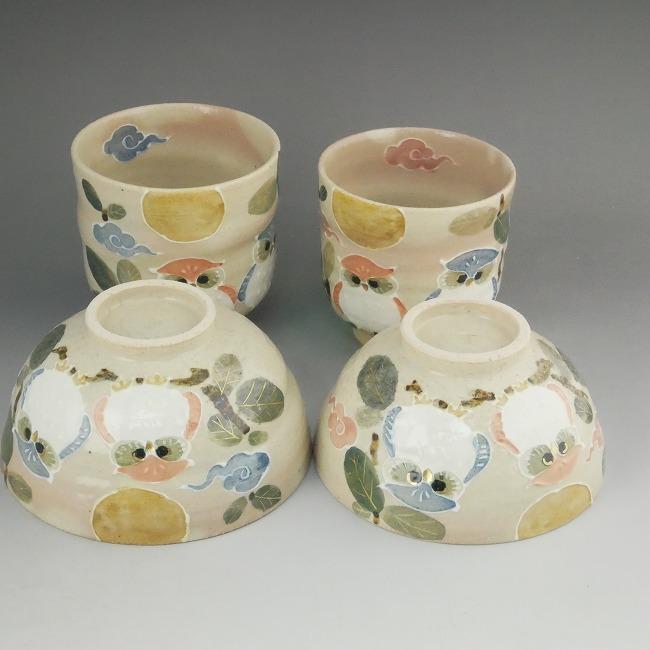 激安単価で 京焼 清水焼 色絵ふくろう夫婦湯呑と夫婦茶碗セット 北哉 湯飲み 激安単価で 京焼 清水焼 色絵ふくろう夫婦湯呑と夫婦茶碗セット 北哉 湯飲み