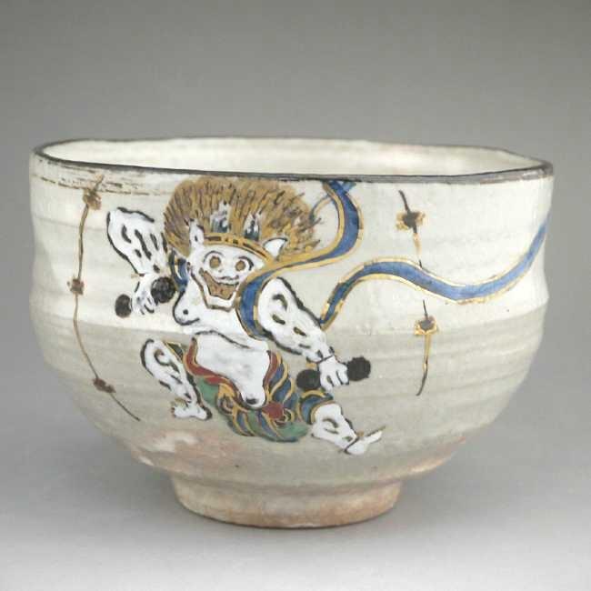 茶道具 抹茶茶碗 京焼 風神の図 浅見与し三作