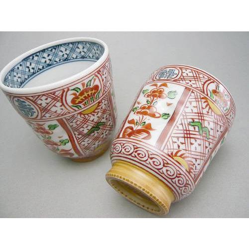 京焼 清水焼 赤絵福禄寿夫婦湯呑み : 松韻堂 Yahoo!店 - 通販 - Yahoo