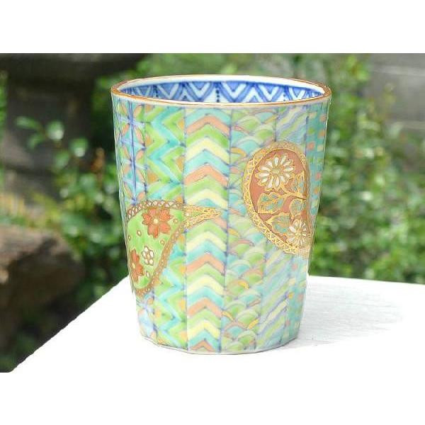 京焼 清水焼     色絵ペイズリー湯飲み　大