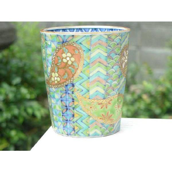 京焼 清水焼     色絵ペイズリー湯飲み　小