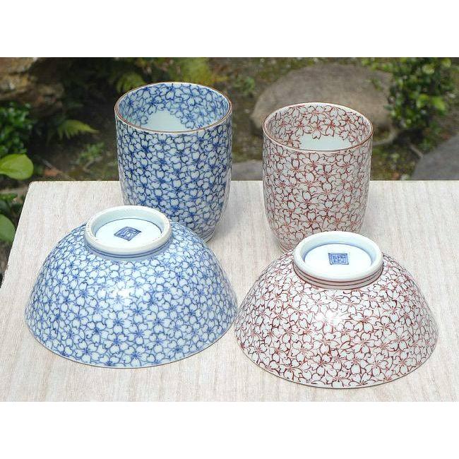 夫婦茶碗、湯呑み(京焼・清水焼) 京焼 清水焼 染赤桜詰夫婦湯呑と夫婦茶碗セット 総 芳山 : 松韻堂