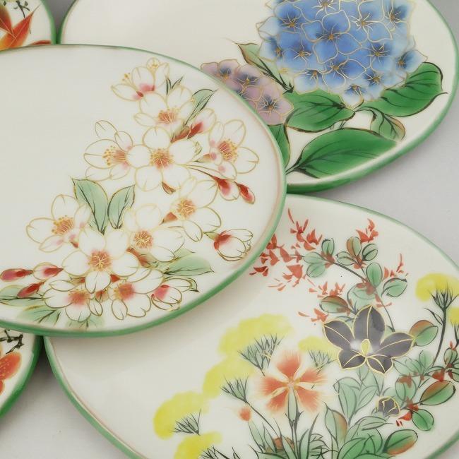 京焼 清水焼 白掛五草花楕円皿揃え 陶あん : 松韻堂 Yahoo!店 - 通販