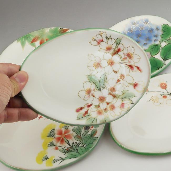 京焼 清水焼 白掛五草花楕円皿揃え 陶あん : 松韻堂 Yahoo!店 - 通販