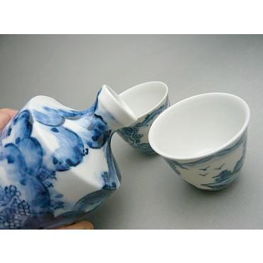 京焼 清水焼     染付山水酒器揃え_1