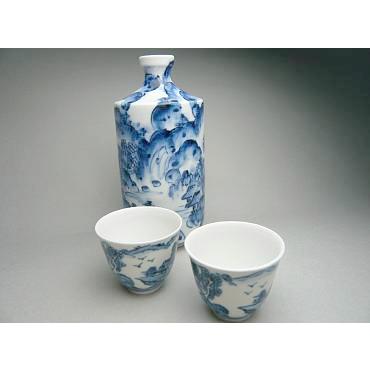 京焼 清水焼     染付山水酒器揃え_2