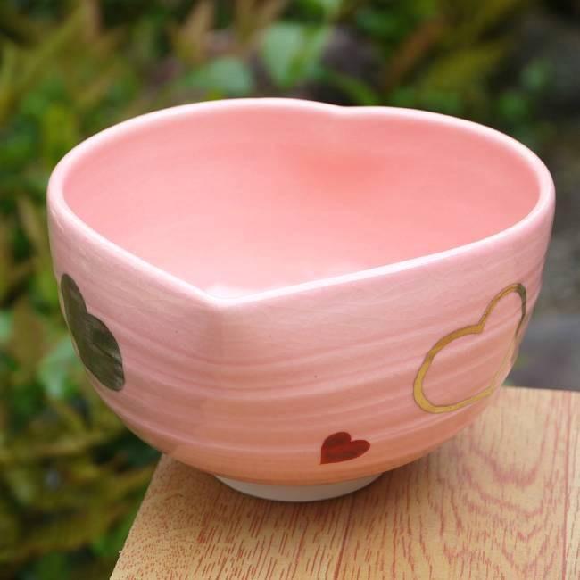 ピンク 陶器 茶碗 京焼 清水焼 ハート抹茶茶碗 ピンク地 良二 : 松韻堂 Yahoo!店 - 通販