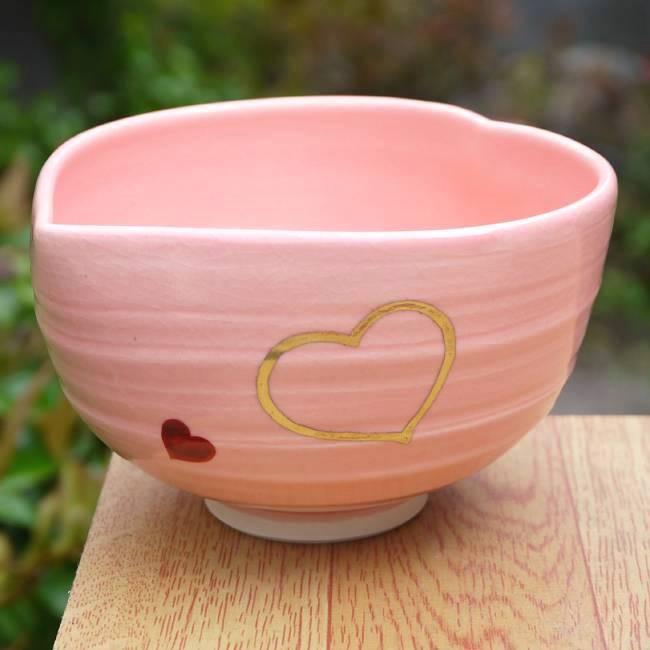 京焼 清水焼 ハート抹茶茶碗 ピンク地 良二 : 松韻堂 Yahoo!店 - 通販