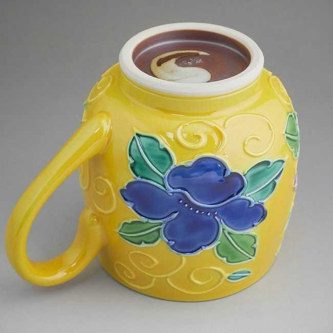 京焼 清水焼 黄交趾桜唐草マグカップ 昇峰 : 松韻堂 Yahoo!店