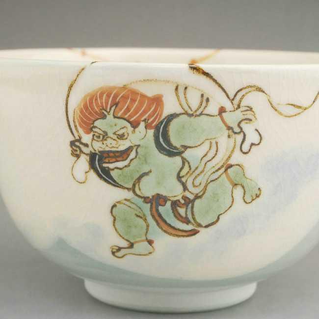 同梱不可】京焼 清水焼 抹茶茶碗 風神雷神 陶仙 食器、グラス