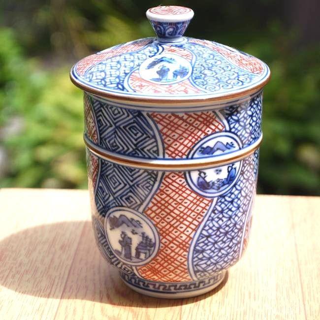 京焼 清水焼 彩捻丸紋山水湯呑み 春晃 蓋付 大 : 松韻堂 Yahoo!店