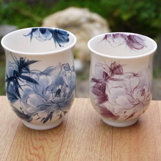 京焼 清水焼 清水焼 染花牡丹夫婦湯呑と夫婦茶碗セット 陶あん : 松韻