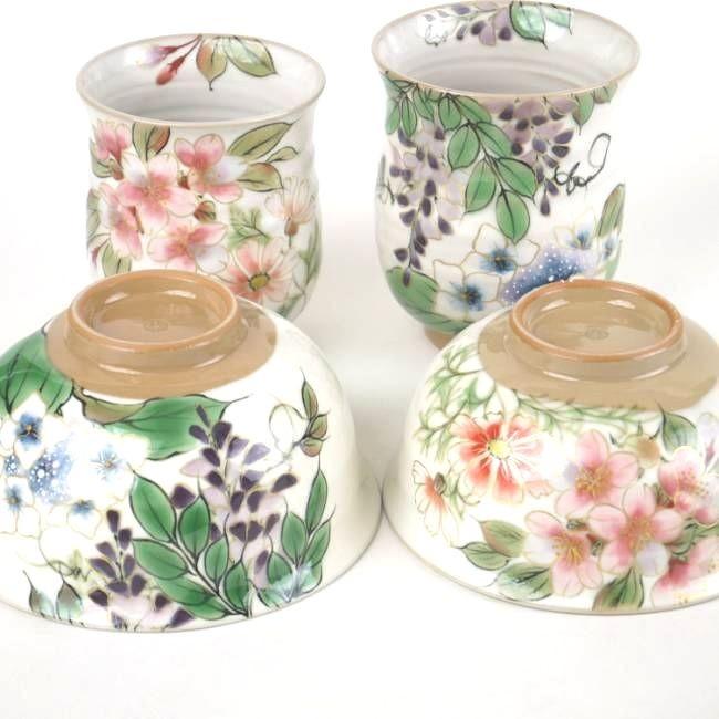 京焼 清水焼 清水焼 花うつろい夫婦湯呑と夫婦茶碗セット 陶あん