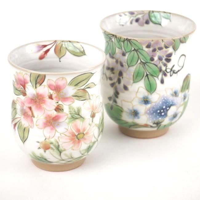 京焼 清水焼 清水焼 花うつろい夫婦湯呑と夫婦茶碗セット 陶あん