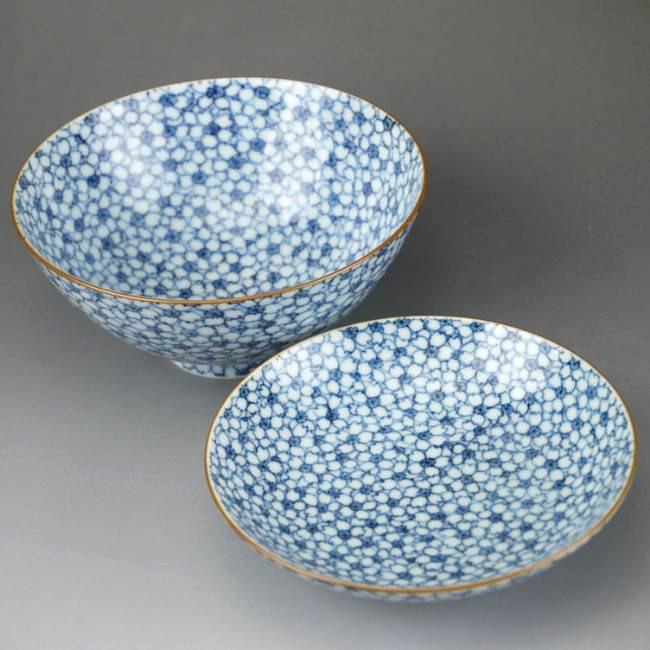 清水焼 京焼の孝峰作 染付雲錦詰湯 夫婦湯のみ 中縁