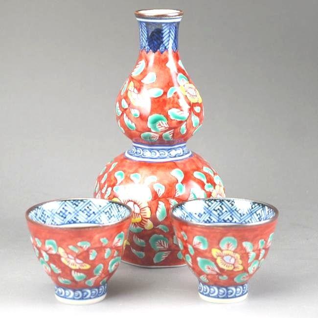 京焼 清水焼 赤濃牡丹唐草お預け酒器セット 壹楽 : 松韻堂 Yahoo!店