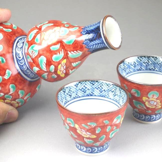 清水焼 壹楽 赤濃牡丹唐草 湯呑み 急須 京焼 清水焼 赤濃牡丹唐草お預け酒器セット 壹楽 : 松韻堂 Yahoo!店