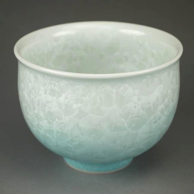 京焼 清水焼 花結晶お茶呑み茶碗 陶あん 白地水色 : 松韻堂