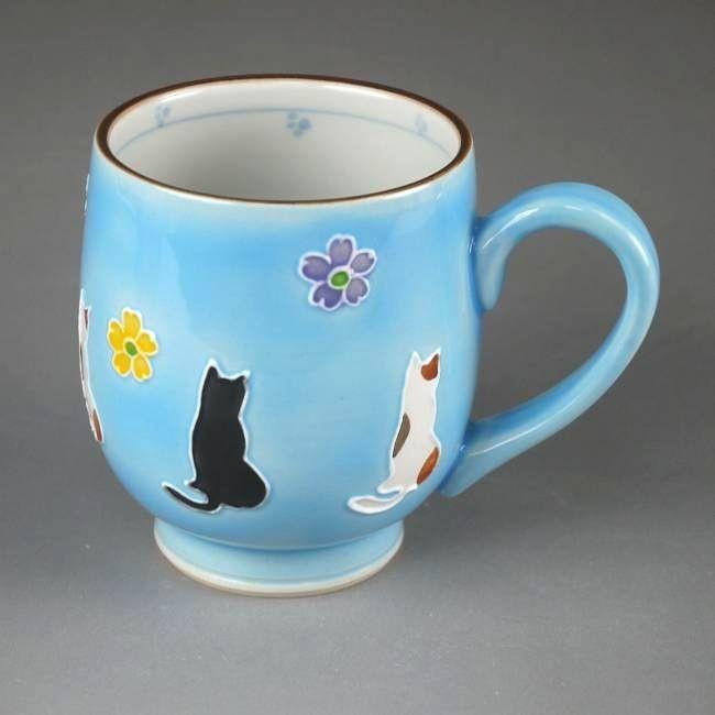 京焼 清水焼 交趾花ねこマグカップ 昇峰 青 : 松韻堂 Yahoo!店 - 通販