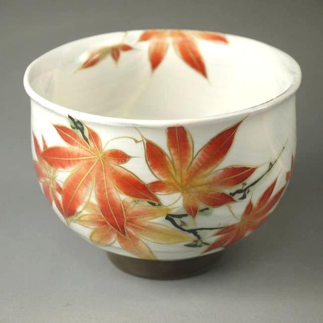 陶あん...茶碗 彩草花 清水焼 京焼 清水焼 四季彩五草花お茶呑茶碗 陶あん 紅葉単品 : 松韻堂