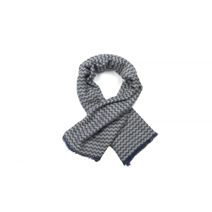 SHOKAY（ショーケイ）コットンヤク素材「ジグザグスカーフ」（デニム×ライトグレー）