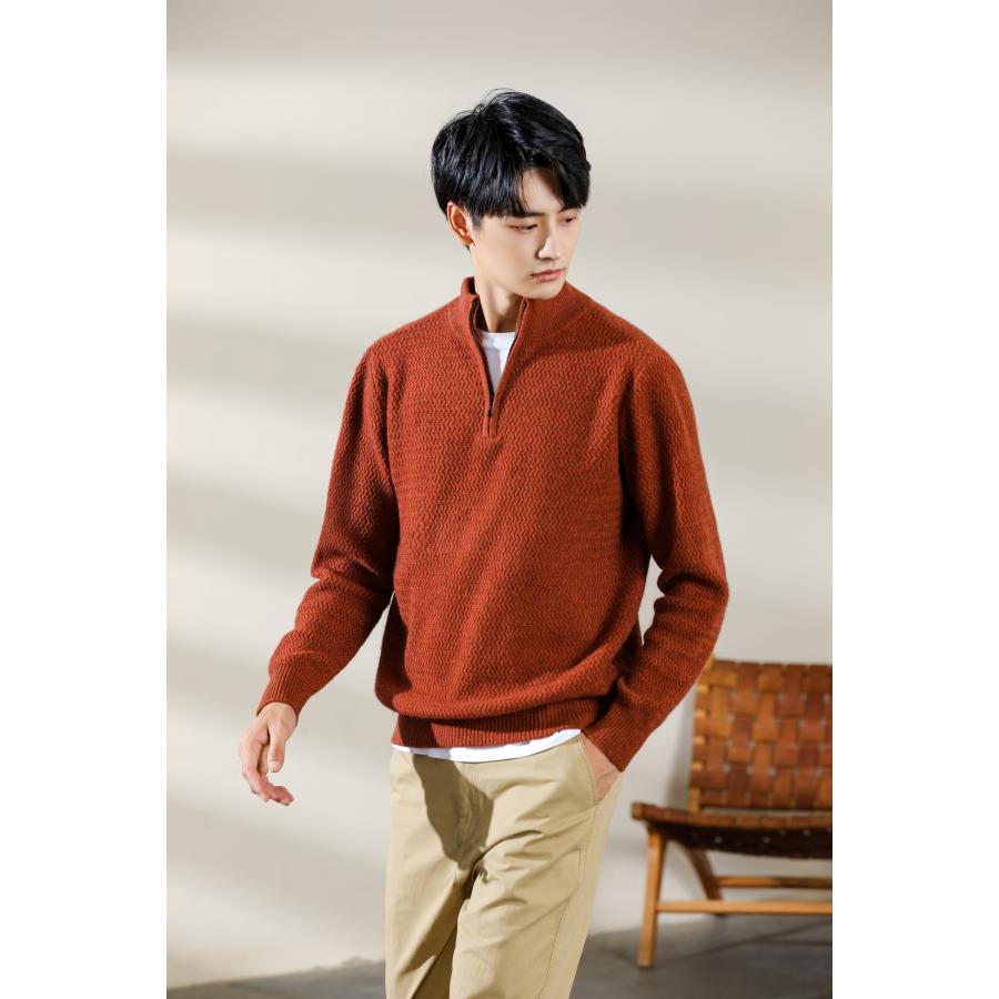 SHOKAY（ショーケイ) シャンバラ・メンズ・ハイネックジッパープルオーバー(キャラメル、ヤク100％) | 