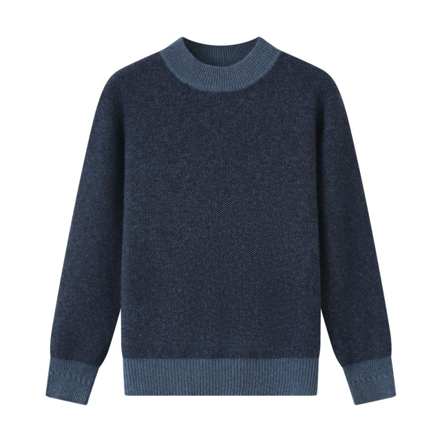 SHOKAY（ショーケイ) シャンバラ・メンズラウンドネックヤクセーター（ミネラルブルー/ネイビー、ヤク100％) | 