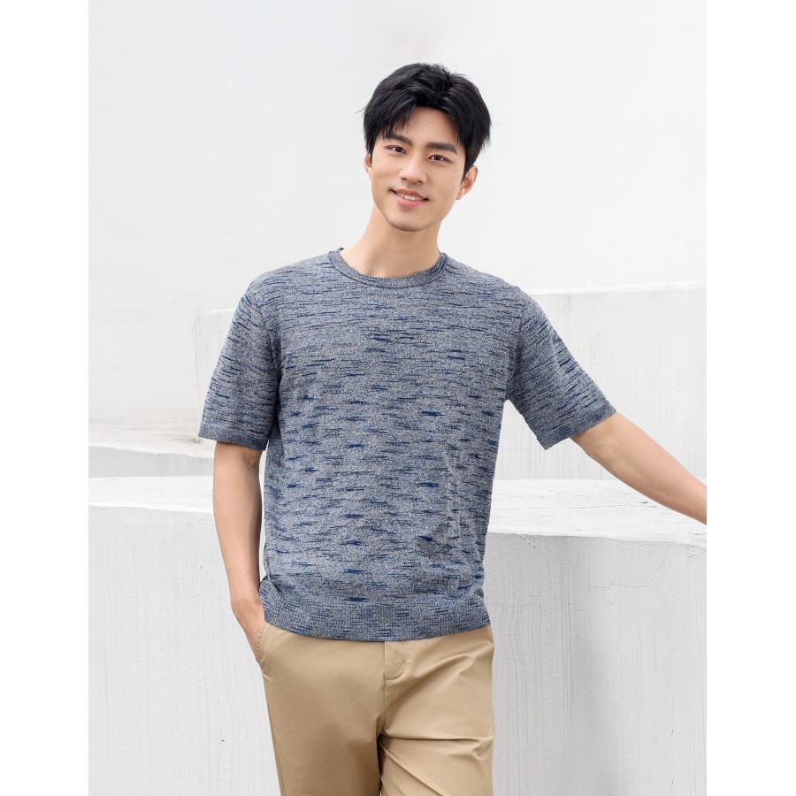 SHOKAY（ショーケイ) メンズ・麻混ニットTシャツ（（ブルー) | 