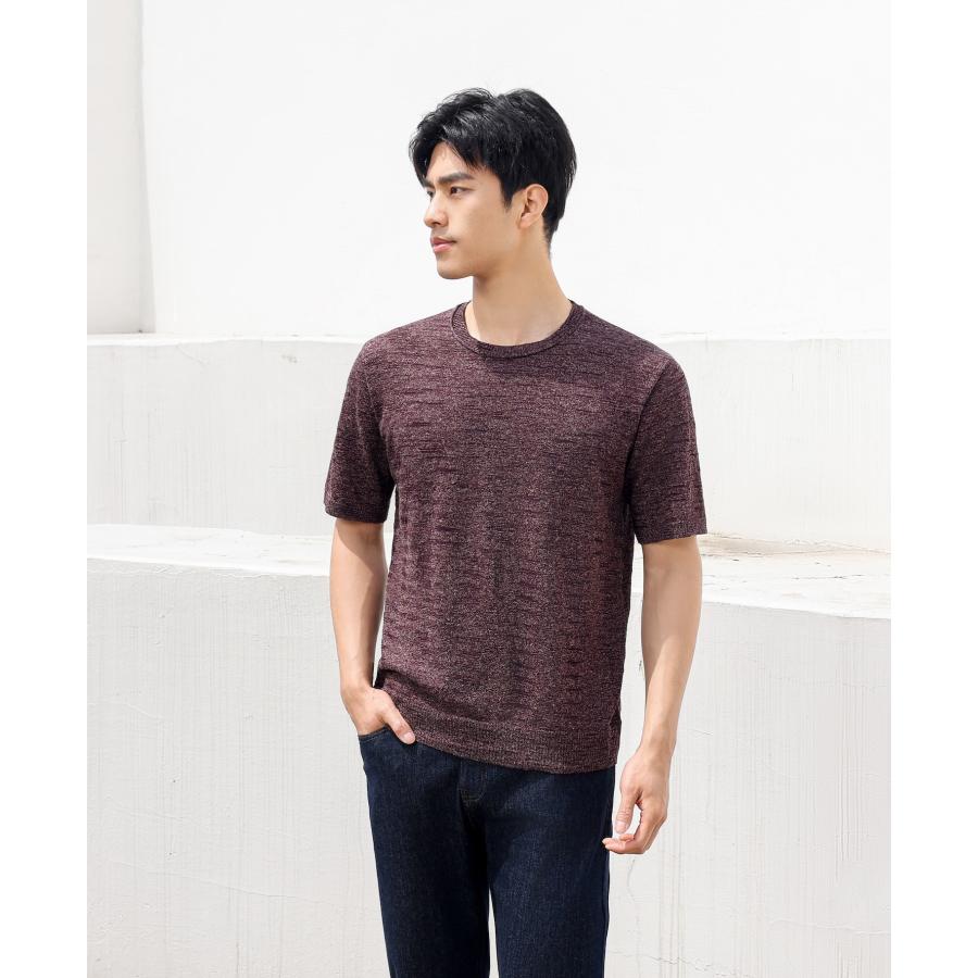SHOKAY（ショーケイ) メンズ・麻混ニットTシャツ（（パープル) | 