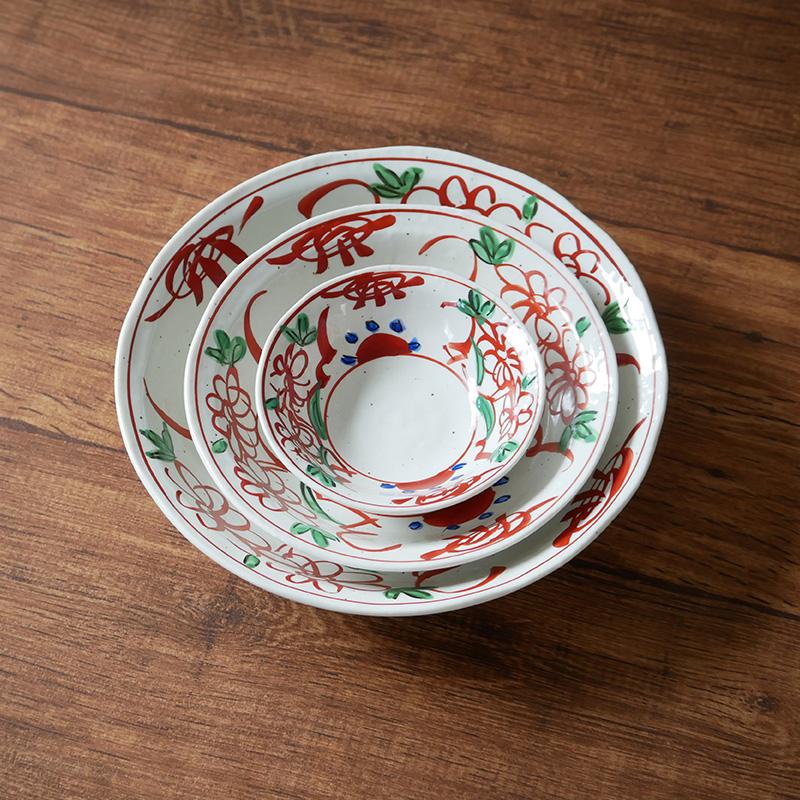 深皿 21.5cm 粉引 手描き赤絵 和食器 プレート お皿 皿 食器 取り皿