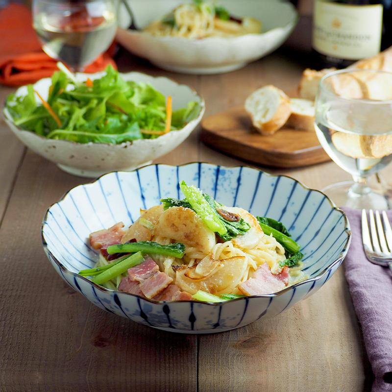 深皿 吹墨十草 菊型 21cm パスタ・カレー皿 和食器;菊型68深皿 爆買