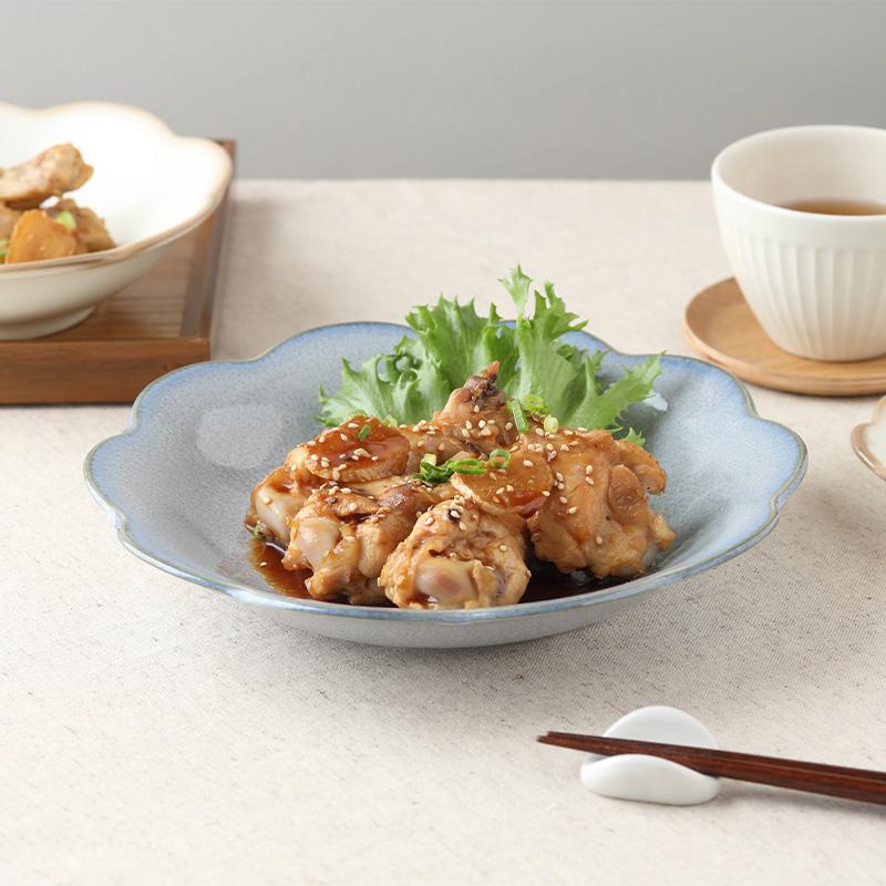 深皿 21.5cm 嶺花 りょうか グレー 花型 和食器 プレート お皿 皿 食器