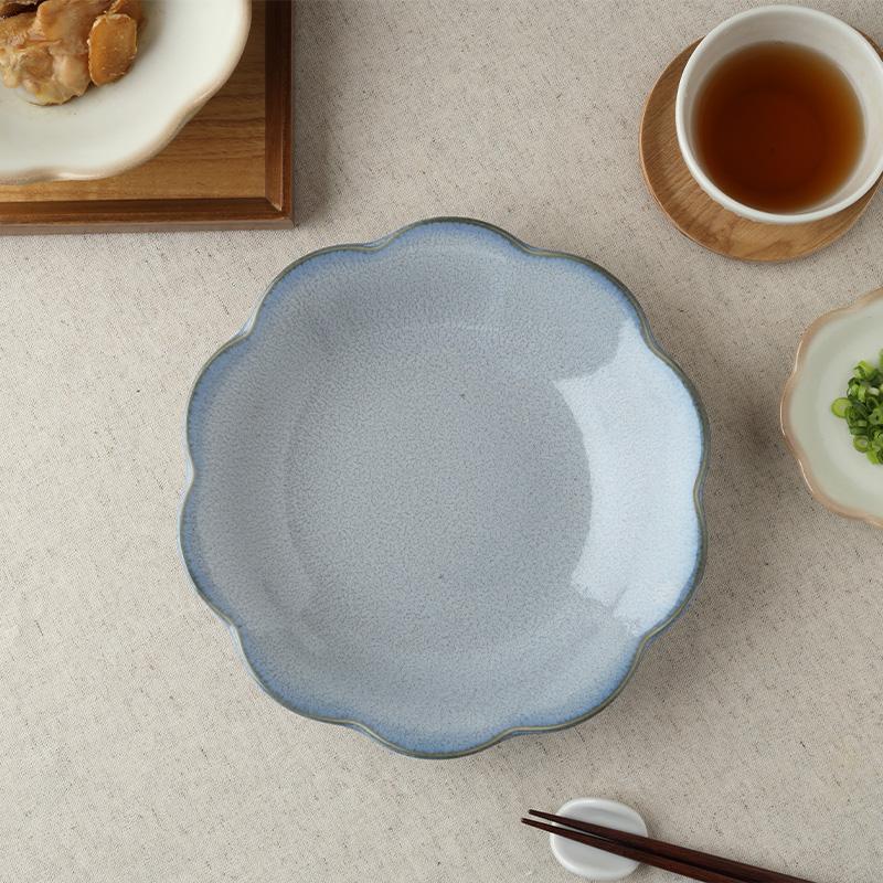 深皿 21.5cm 嶺花 りょうか グレー 花型 和食器 プレート お皿 皿 食器