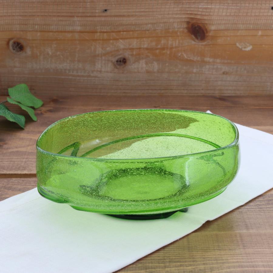 ガラス　食器　花器　緑色　緑　みどり　吹きガラス　鉢　色ガラス　グリーン ガラス製 鉢 20cm 手吹きガラス 緑 アウトレット 中鉢 ガラス食器