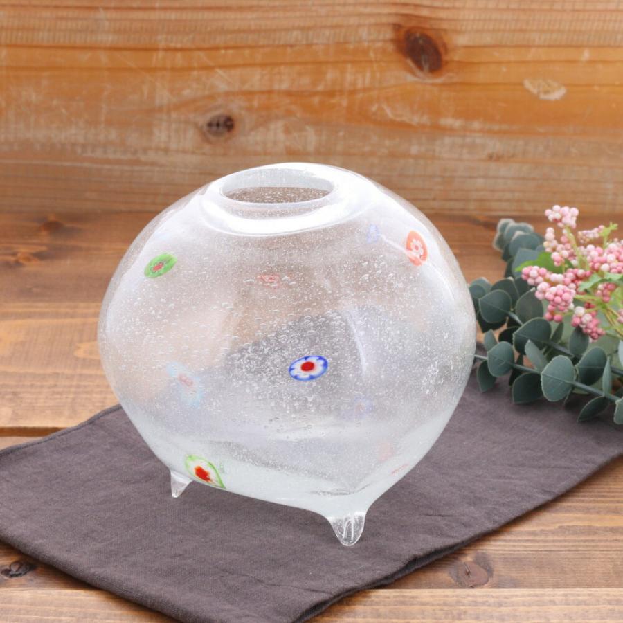 花瓶 14cm 舞花 手吹きガラス アウトレット フラワーベース 花器 