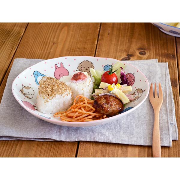 リモージュ　可愛い子供と動物達の深皿 楕円皿 動物大好き 女の子用プレート 深皿 カレー皿 パスタ皿 動物