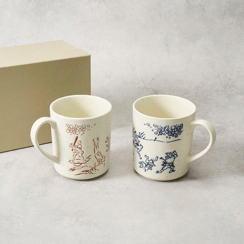 ペアマグカップ 鳥獣戯画 350cc 茶×青 箱入り 送料無料 結婚祝い 新