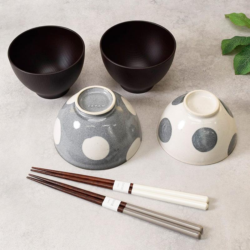 和食器ギフト ほっこり水玉お茶碗＆お椀＆箸ペアセット 送料無料